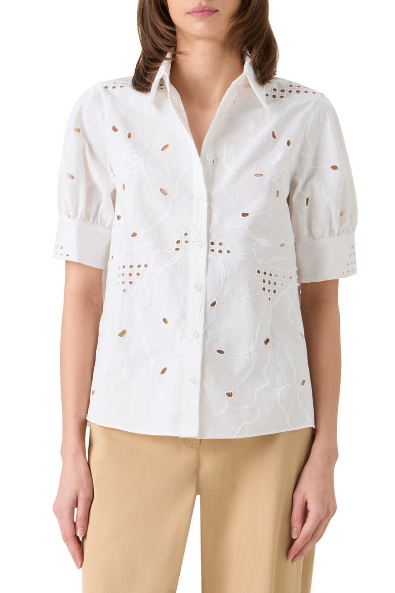 Embroidered Cotton Eyelet Button-Up Shirt, Main, color, CREAM