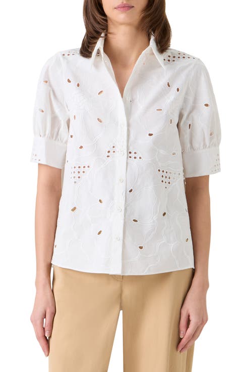Embroidered Cotton Eyelet Button-Up Shirt
