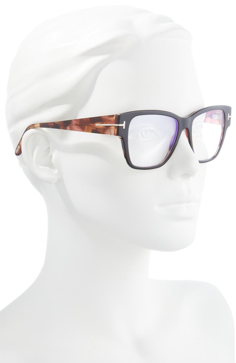 TOM FORD 54mm Square Blue Light Blocking Reading Glasses, Alternate, color, Black/Other