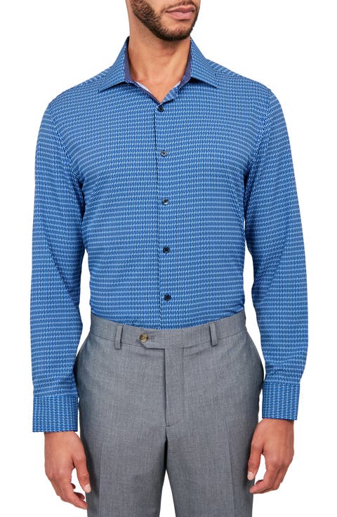 Line Geo Print Stretch Performance Dress Shirt (Regular & Big)
