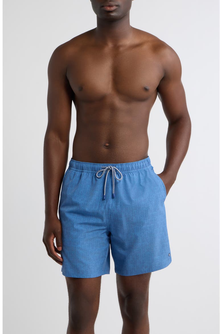 Island Palms Swim Trunks, Main, color, BLUE PEARL