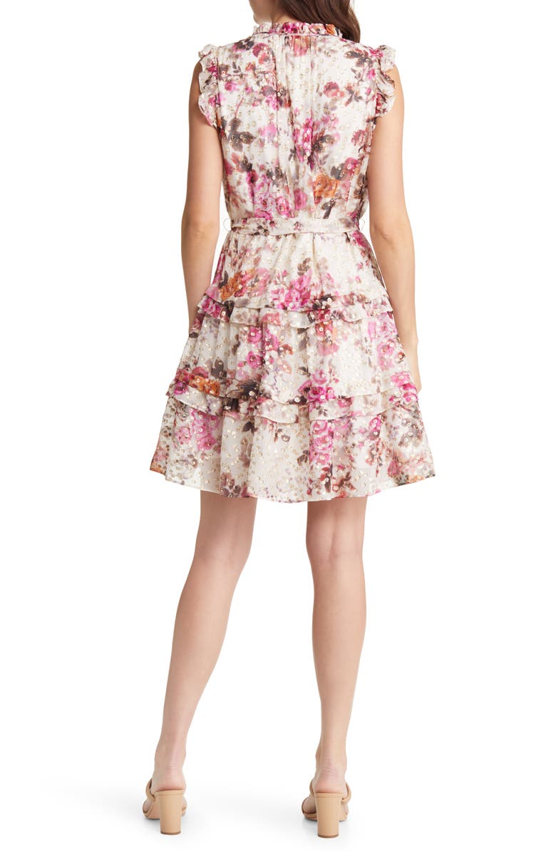 KOBI HALPERIN Brook Metallic Tie Waist Tiered Silk Blend Dress, Alternate, color, 