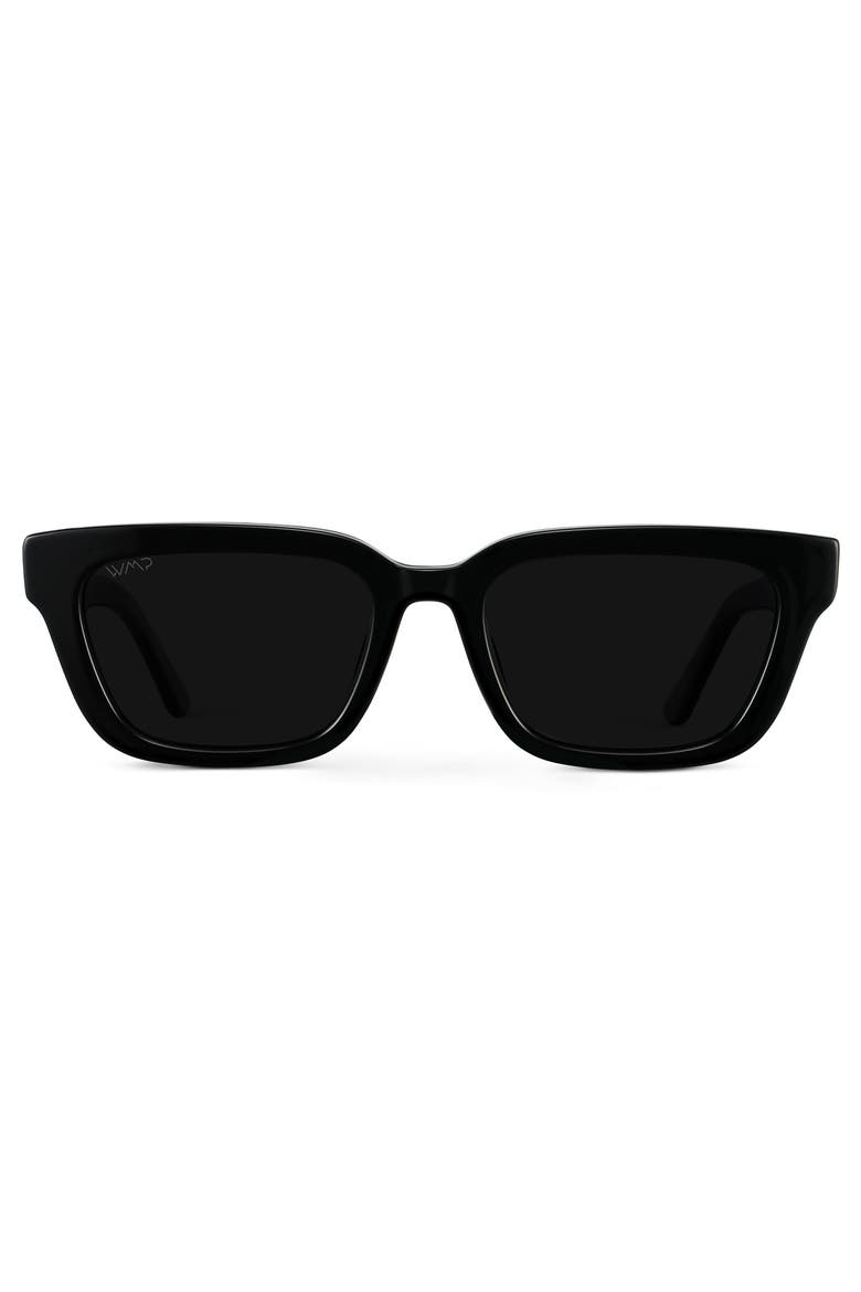 Vivian - 52mm Modern Rectangular Polarized Sunglasses, Main, color, Black
