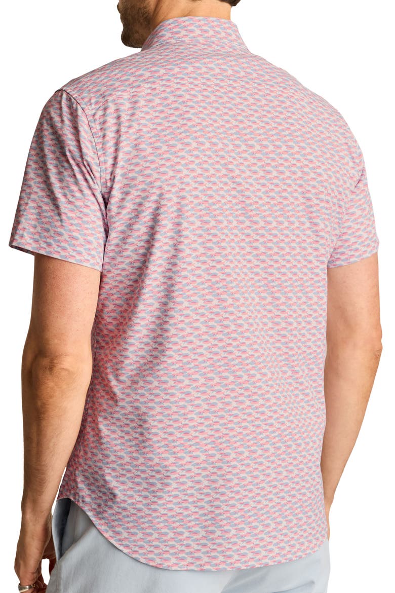 Slim Fit Tech Performance Short Sleeve Button-Up Shirt, Alternate, color, FISH PARTY