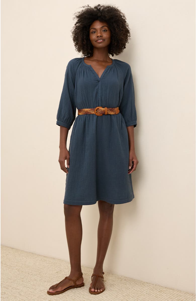 Pact Organic Cotton Coastal Double Gauze Peasant Dress, Alternate, color, French Navy