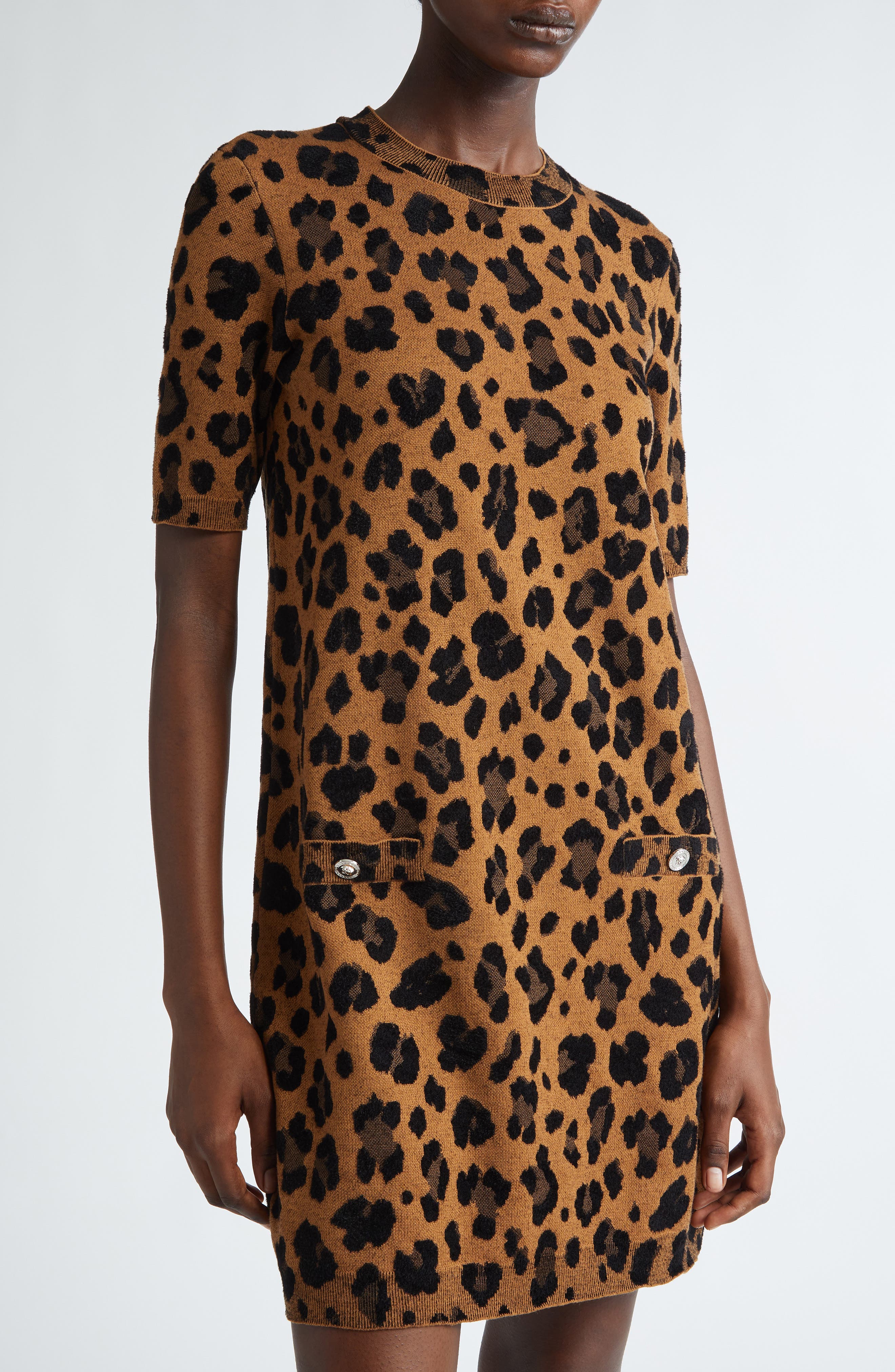Versace Leopard Jacquard Sweater Dress (Women) | Nordstrom