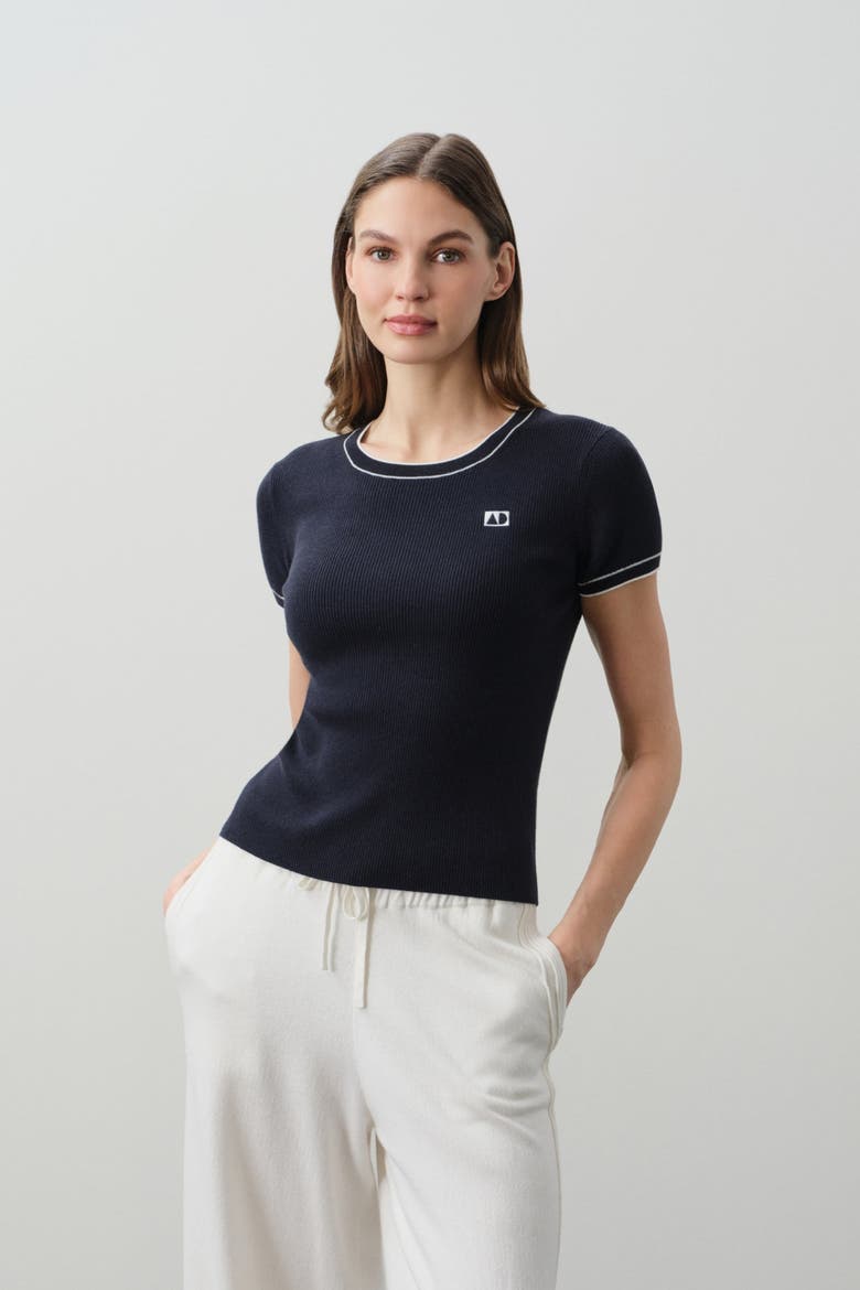 Victoria Cotton Cashmere Baby Tee, Main, color, NAVY/ECRU