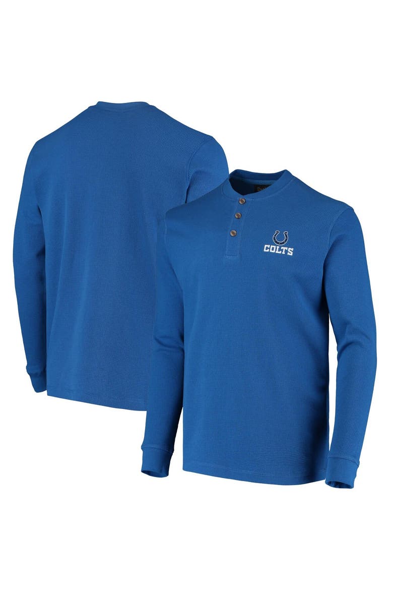 Men's Dunbrooke Royal Indianapolis Colts Logo Maverick Thermal Henley Long Sleeve T-Shirt, Main, color, Royal