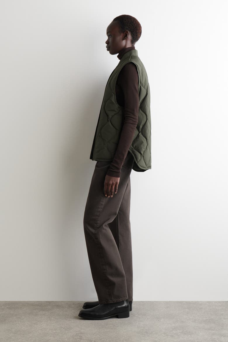 Oversized Quilted Down Gilet, Alternate, color, DARK KHAKI
