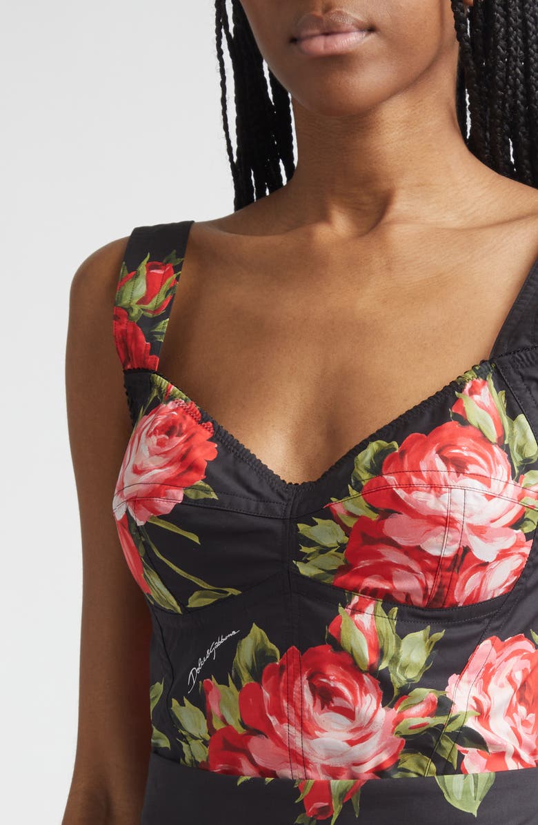 Dolce&Gabbana Rose Bouquet Bustier Top, Alternate, color, Bouquet Rose F.nero