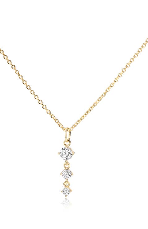 Three Stone Drop Pendant Necklace