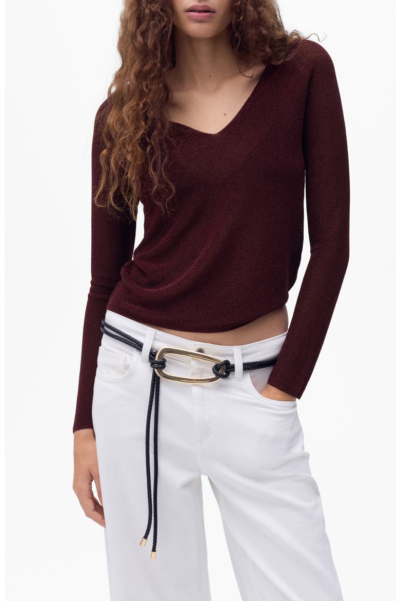 Metallic V-Neck Sweater, Main, color, WINE