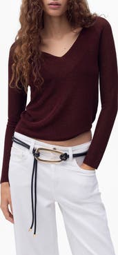 MANGO Metallic V-Neck Sweater