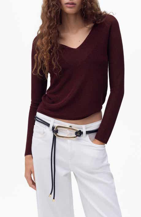 MANGO Metallic V-Neck Sweater