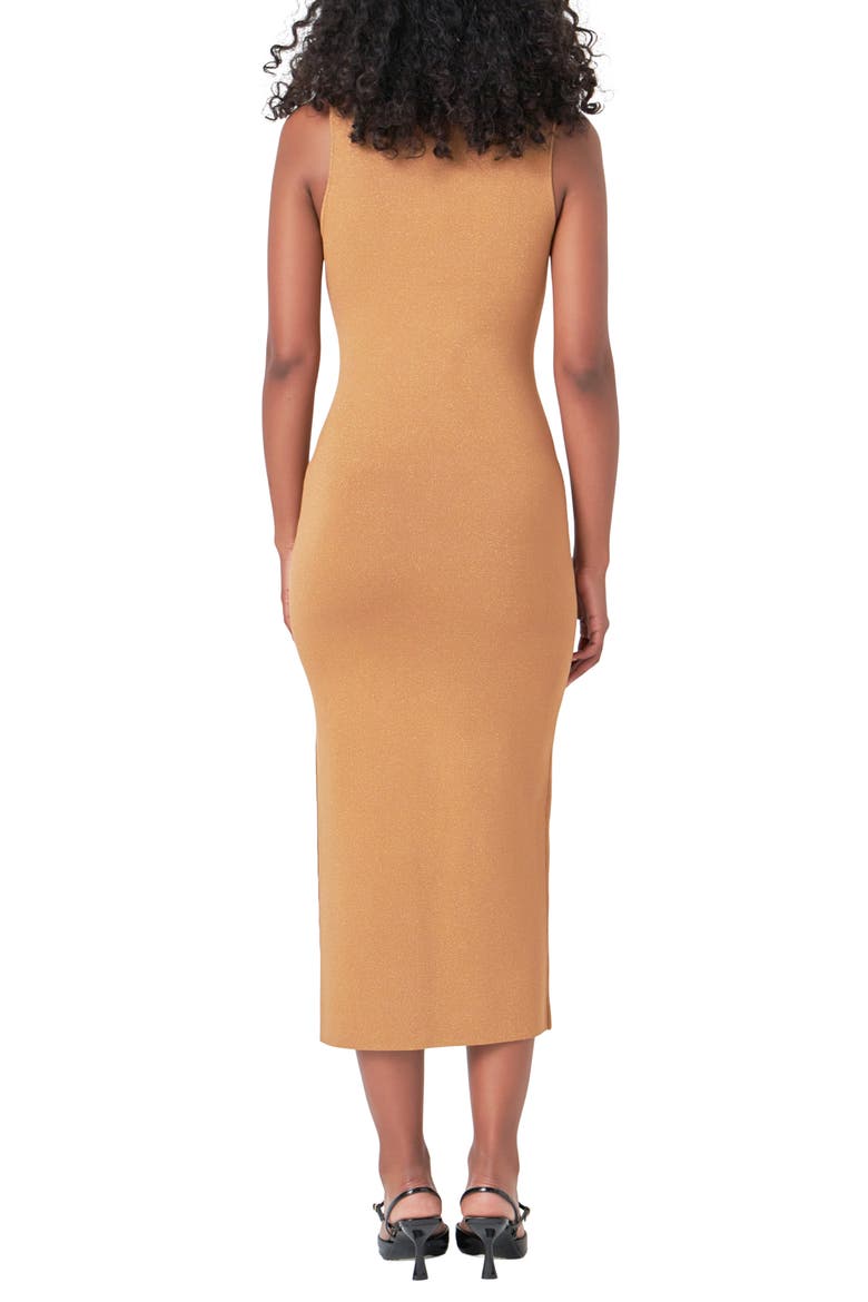 Metallic Mock Neck Body-Con Midi Dress, Alternate, color, CAMEL