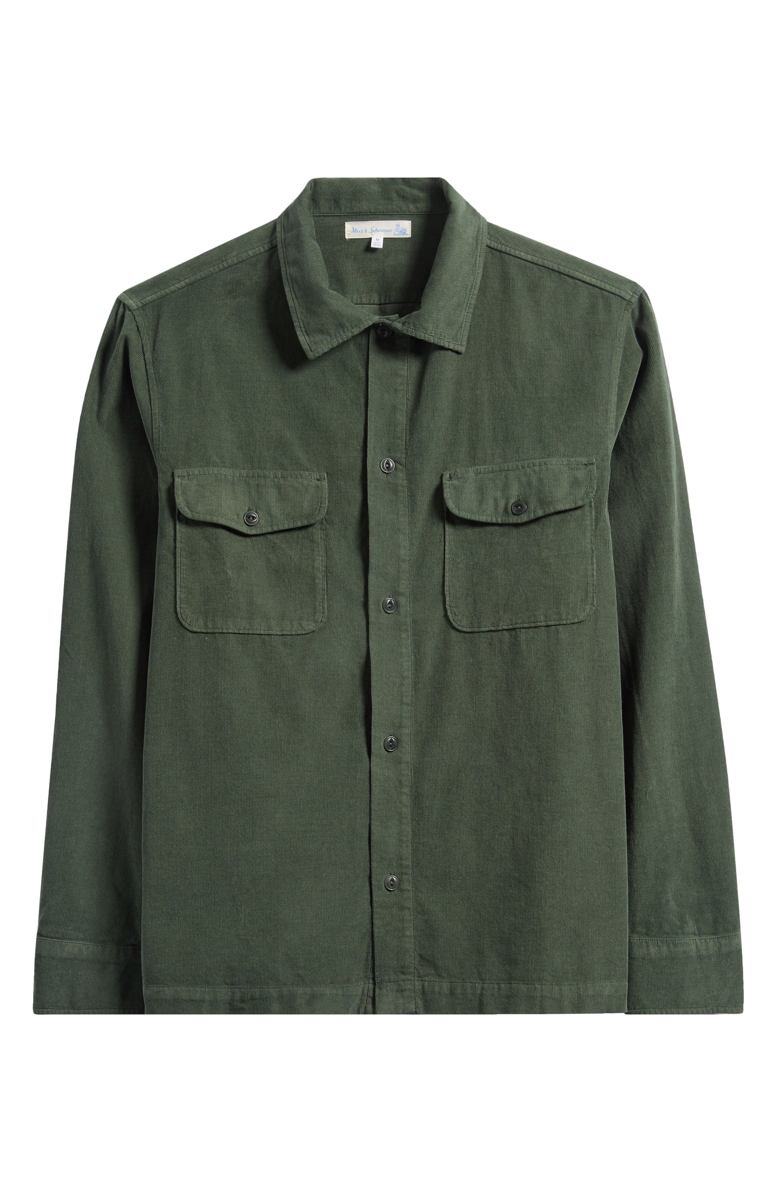 MERZ B SCHWANEN Lightweight Corduroy Shirt Jacket in Forest 