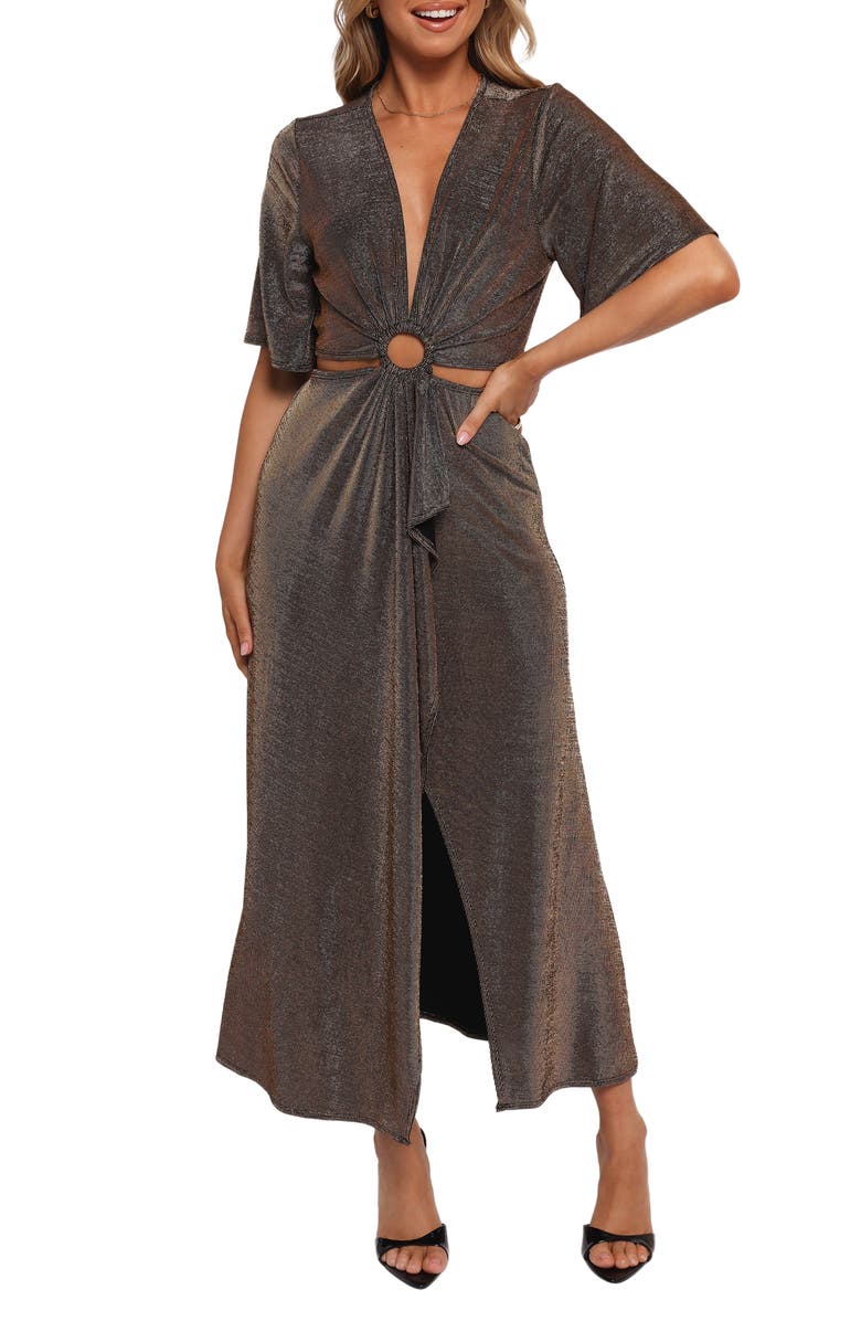 Petal & Pup Blanca Metallic Cutout Detail Dress, Main, color, Black/Rose Gold