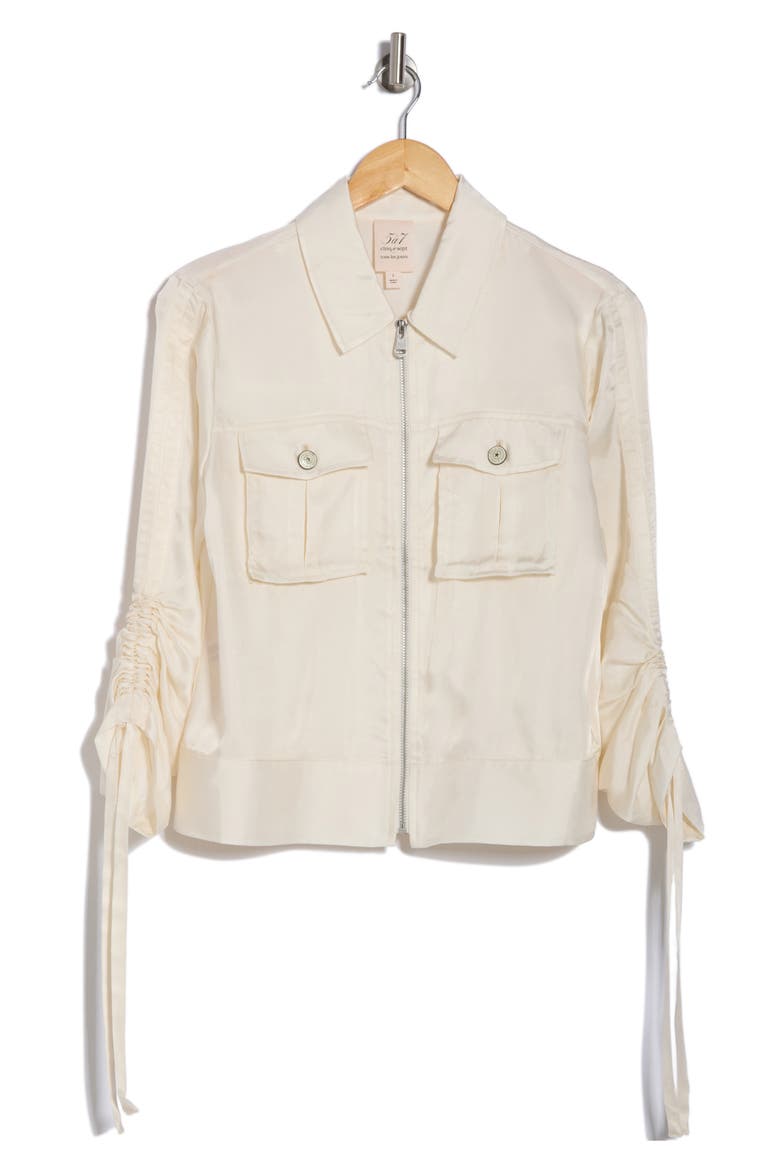 Dale Ruched Sleeve Cupro Satin Jacket, Alternate, color, IVORY