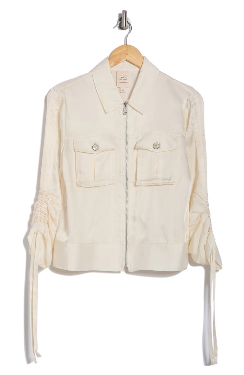 Cinq à Sept Dale Ruched Sleeve Cupro Satin Jacket, Alternate, color, 
