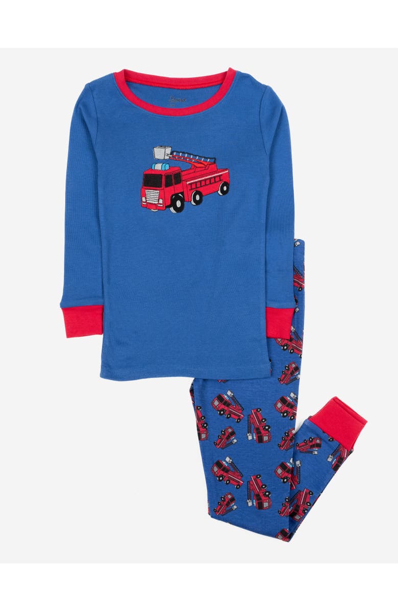 Leveret Kids Cotton Two-Piece Printed Pajamas, Vehicles & Machines, Main, color, Fire Truck