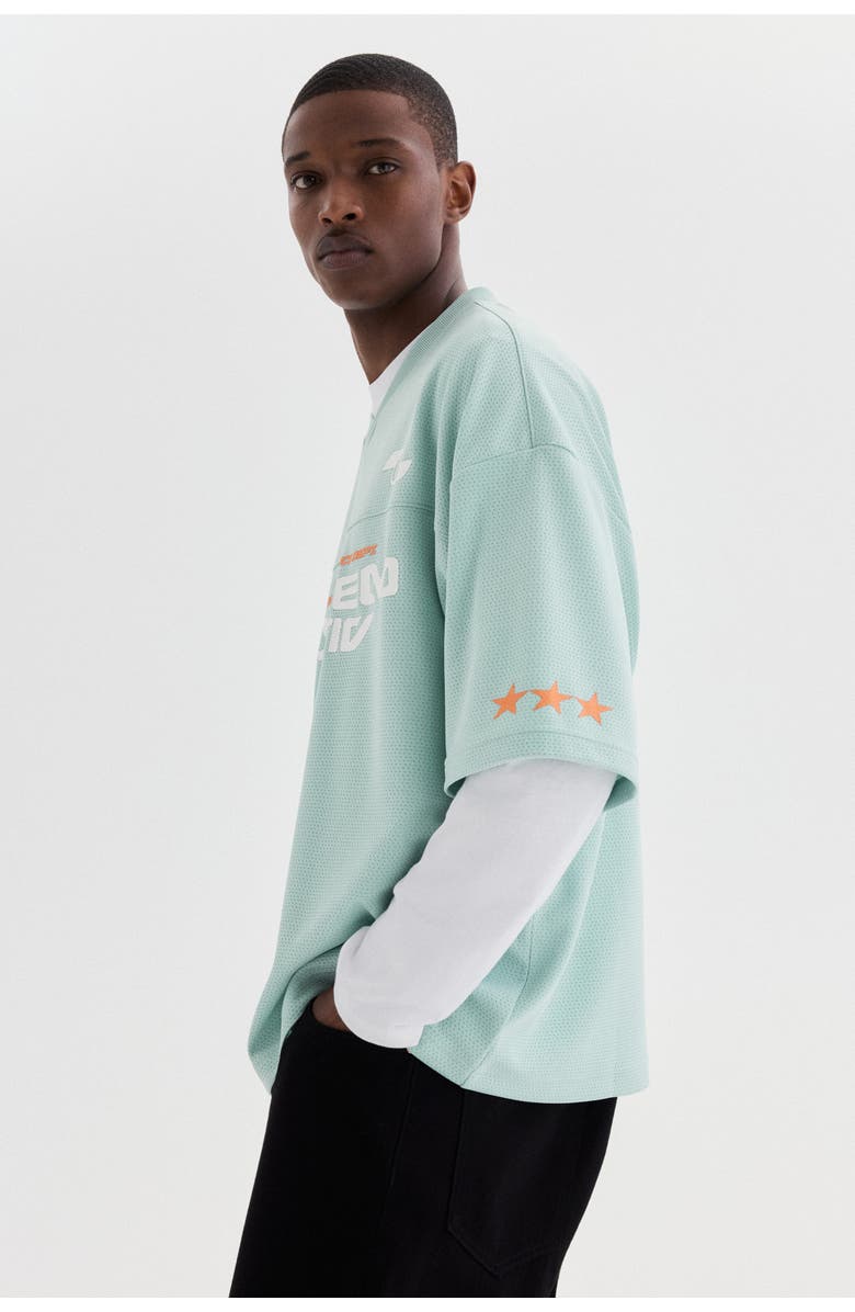 H&M Oversized Fit Printed Mesh T-shirt, Alternate, color, Mint Green/System