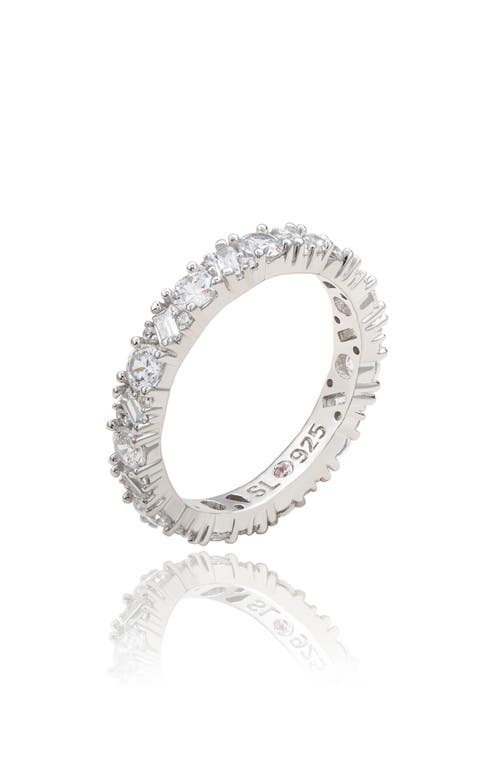 Suzy Levian Sterling Silver Thin White Cubic Zirconia Eternity Band In Metallic