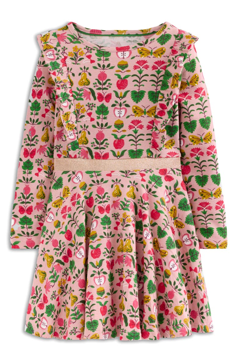 Mini Boden Kids' Floral Long Sleeve Cotton Jersey Dress, Main, color, Vintage Pink Autumn Tapestry