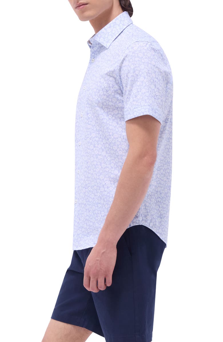 Bugatchi Miles OoohCotton<sup>®</sup> Pinstripe Short Sleeve Button-Up Shirt, Alternate, color, Classic Blue