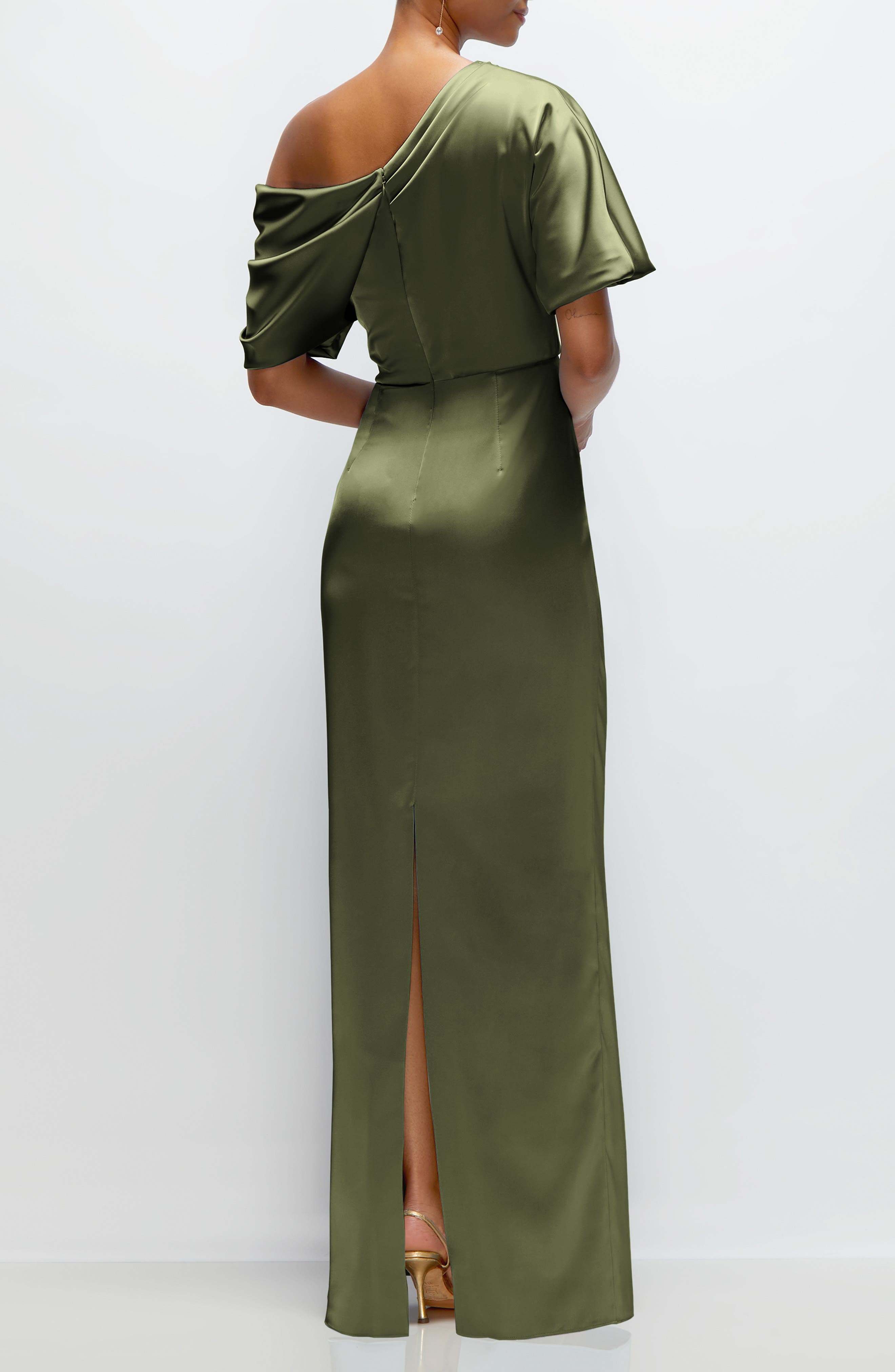 Ruched One-Shoulder Satin Gown - image 2