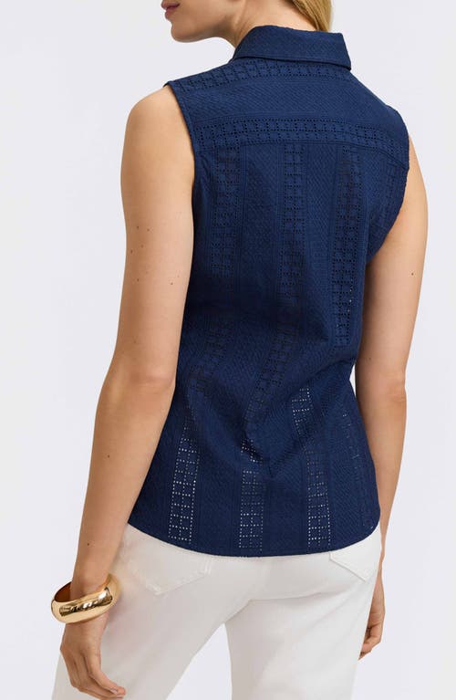 Foxcroft Ada Mixed Stitch Sleeveless Shirt In Navy