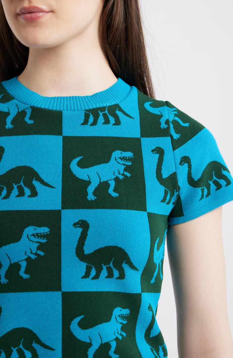 Dressed in Lala Dino Drama Sweater, Alternate, color, Dark Green And Blue Check