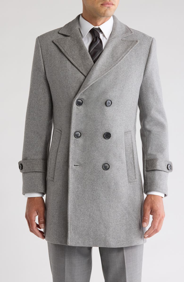 Braveman Double Breasted Wool Blend Pea Coat, Main, color, Light Grey