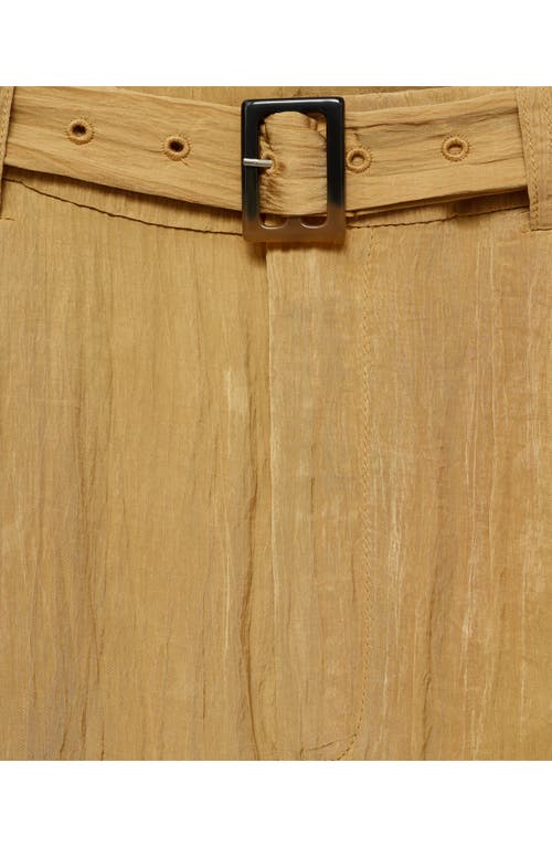 Mango Belted Textured Wide Leg Pants In Mustard