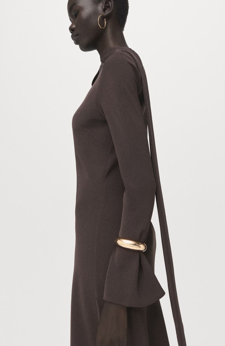 MANGO Scarf Detail Long Sleeve Dress, Alternate, color, Brown