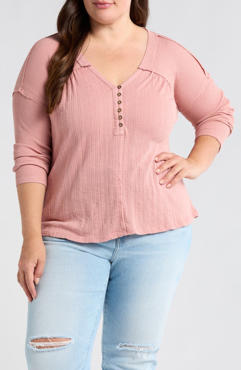 Lucky Brand Mixed Media Henley, Main, color, Ash Rose