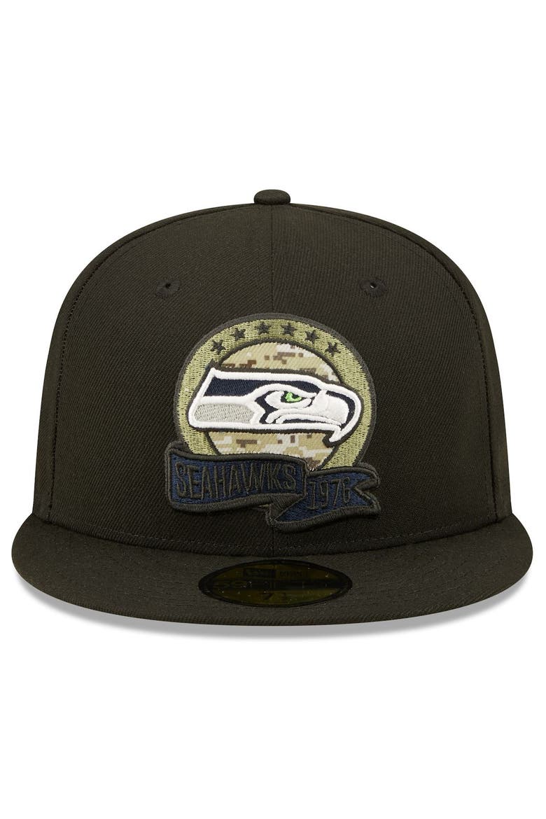 Men's New Era Black Seattle Seahawks 2022 Salute To Service 59FIFTY Fitted Hat, Alternate, color, Black