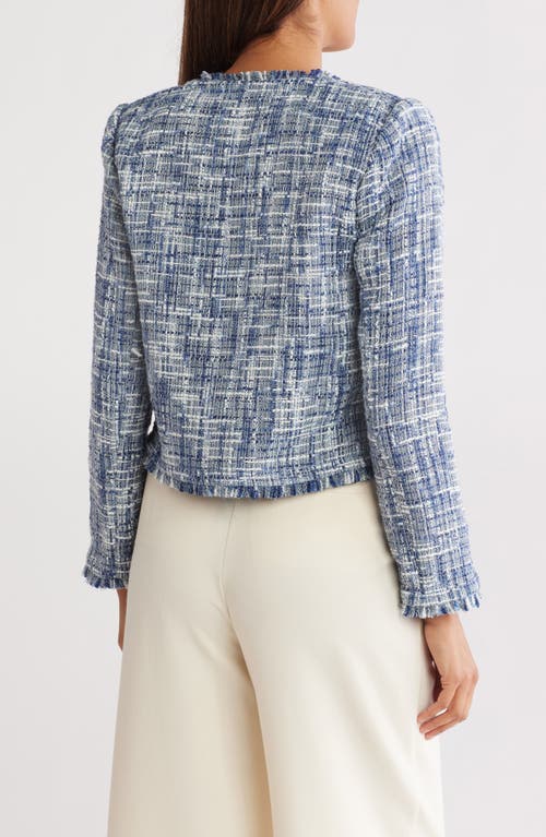 Shop Calvin Klein Tweed Cropped Jacket In Navy/cream Multi