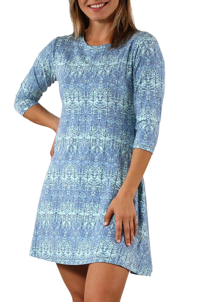 UV Skinz 3/4 Sleeve Swing Dress, Main, color, Baltic Kaleidoscope