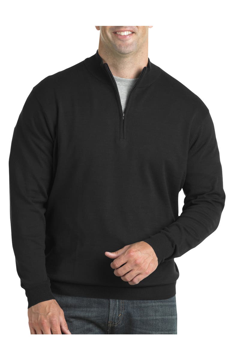 Harbor Bay by DXL Big & Tall Quarter-Zip Pullover Sweater, Main, color, Black