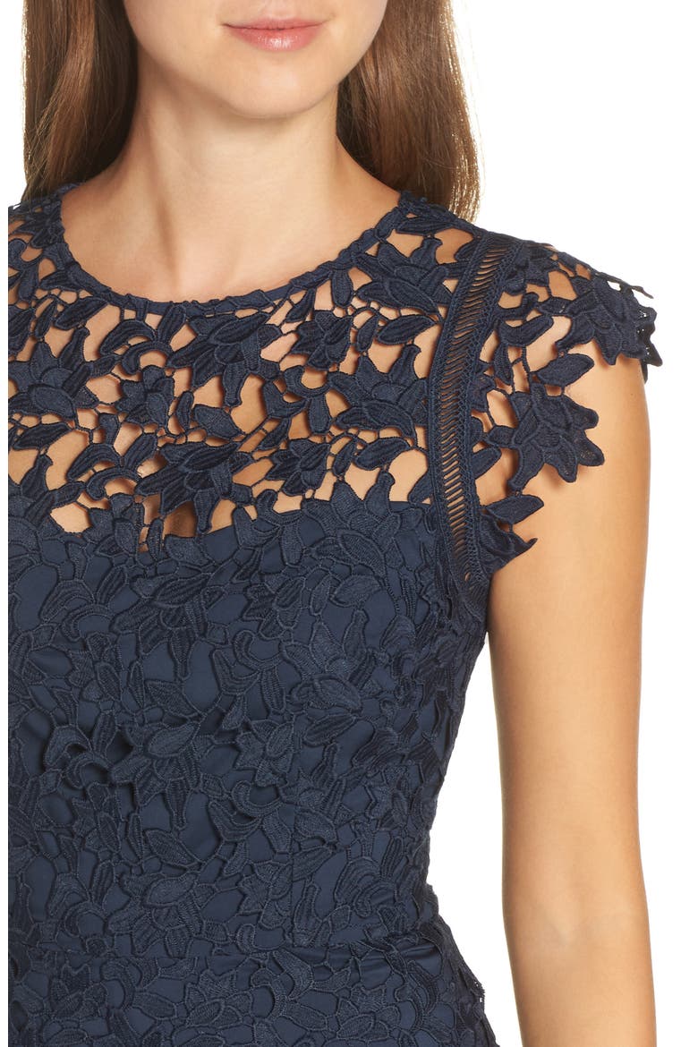 Asymmetrical Lace Fit & Flare Dress, Alternate, color, NAVY