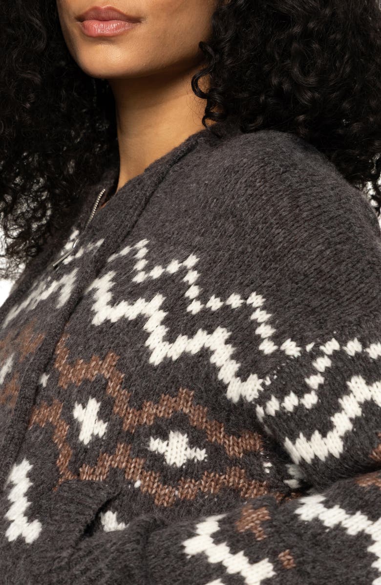 Sanctuary Fair Isle Zip Sweater Hoodie, Alternate, color, Mocha Fairisle