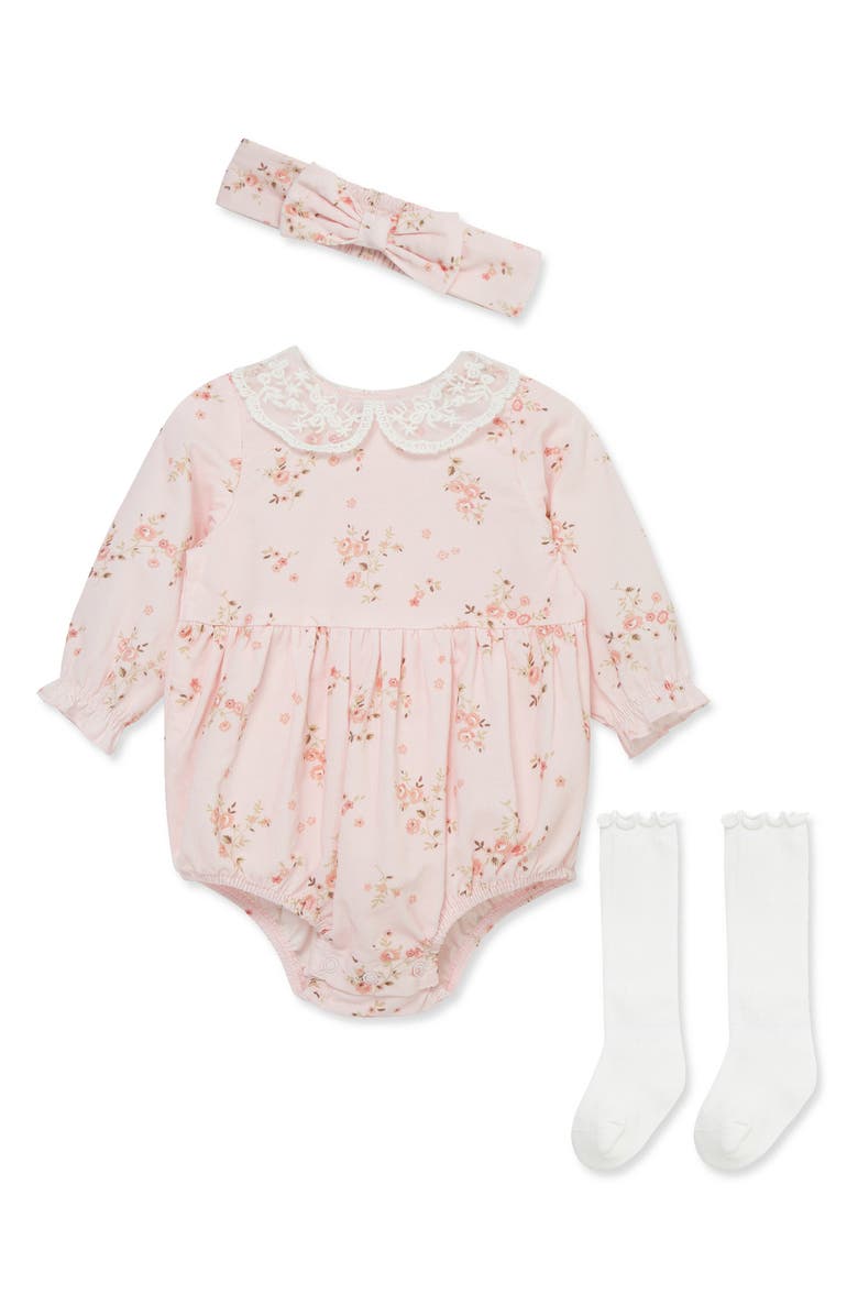 Little Me Rose Vine Bubble Bodysuit, Headband & Socks Set, Main, color, Pink Floral