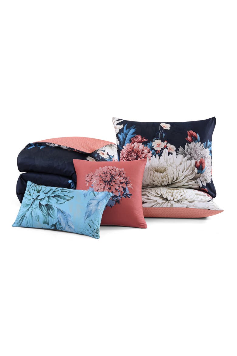 Navy Mums Reversible 5-Piece Comforter Set, Alternate, color, BLUE