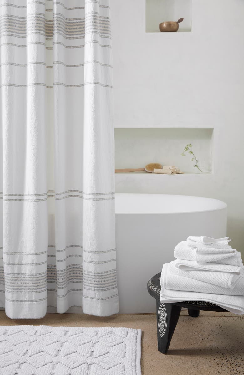 Coyuchi Rippled Stripe Organic Cotton Shower Curtain, Main, color, 