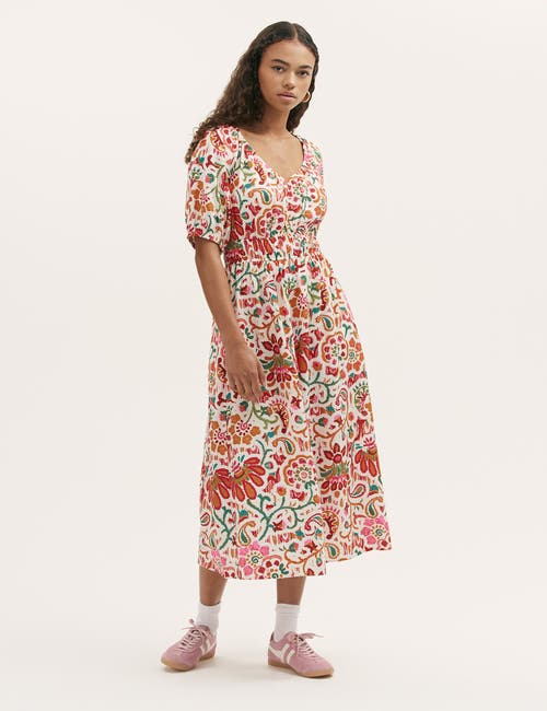 Finery London Estee Floral Crepe Midi Smock Dress In White