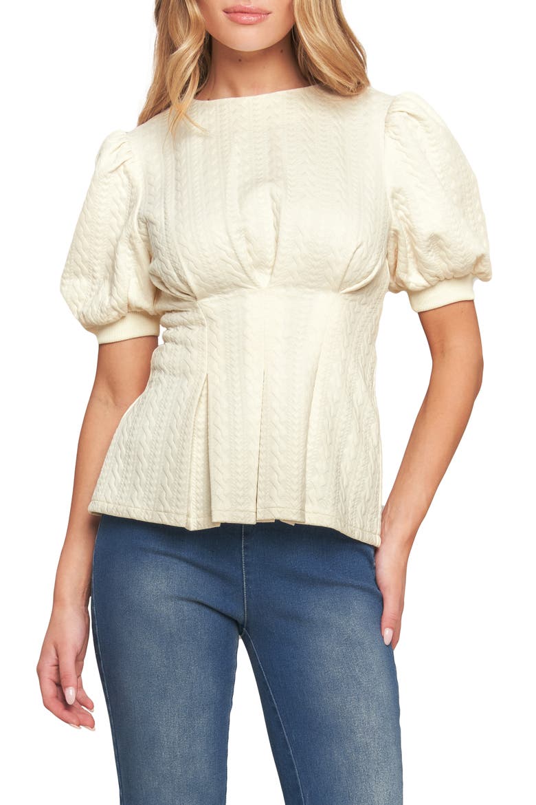 Puff Sleeve Textured Peplum Top, Main, color, CREAM