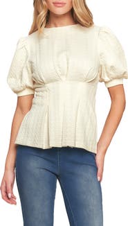 FLYING TOMATO Puff Sleeve Textured Peplum Top