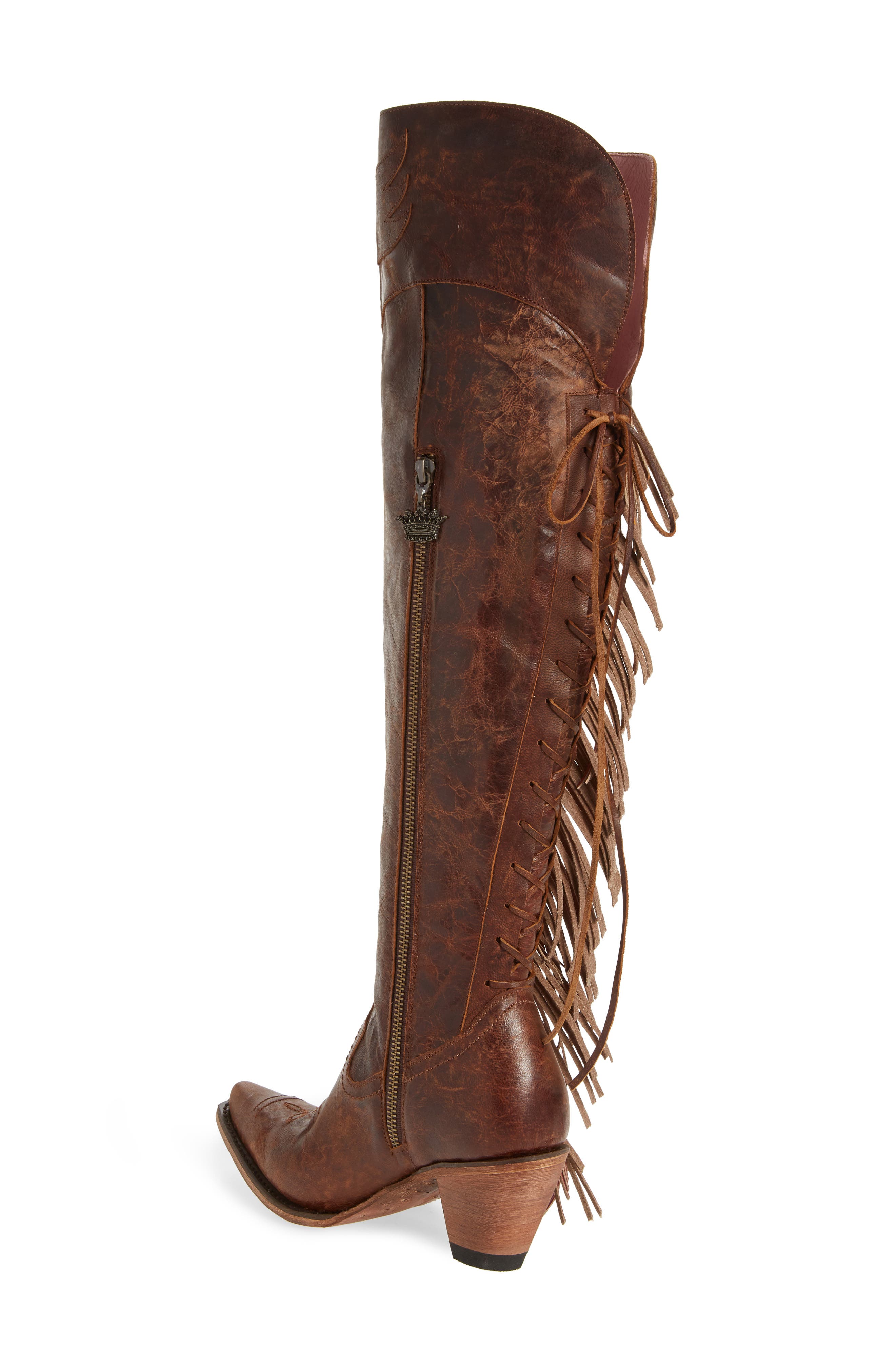 Fringe Over the Knee Western Boot, Alternate, color, BROWN LEATHER