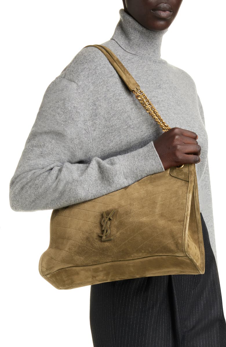 Saint Laurent Medium Cassandre Niki Matelassé Suede Tote, Alternate, color,
