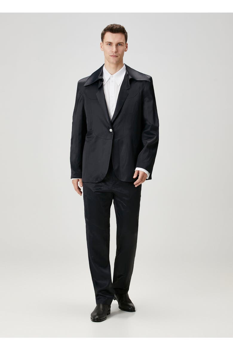 Linen & Cotton Blend Shiny Woven Men Blazer Jacket, Alternate, color, BLACK